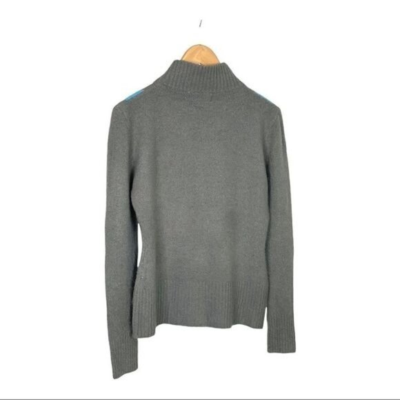 Gray Long Sleeve Full Zip Mohair Blend Argyle Pattern Cardigan - Picture 6 of 11